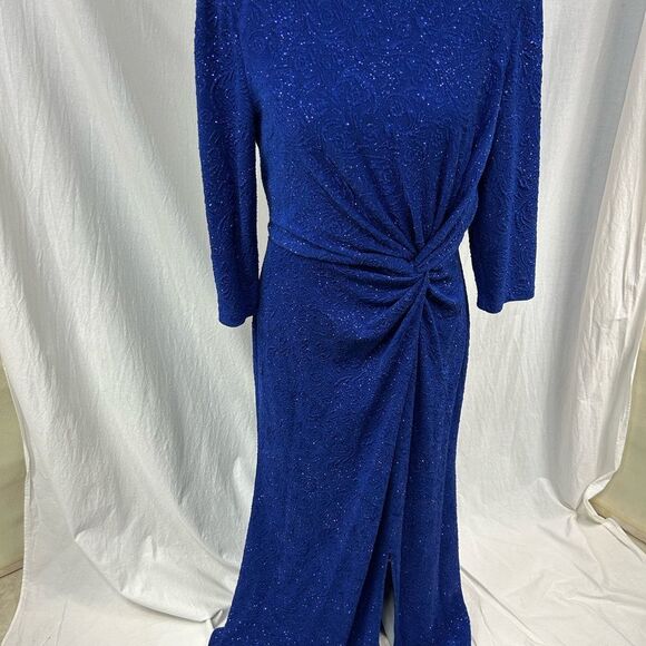 Alex Evenings Blue Ruched Long Sleeve Gown - Picture 1 of 7